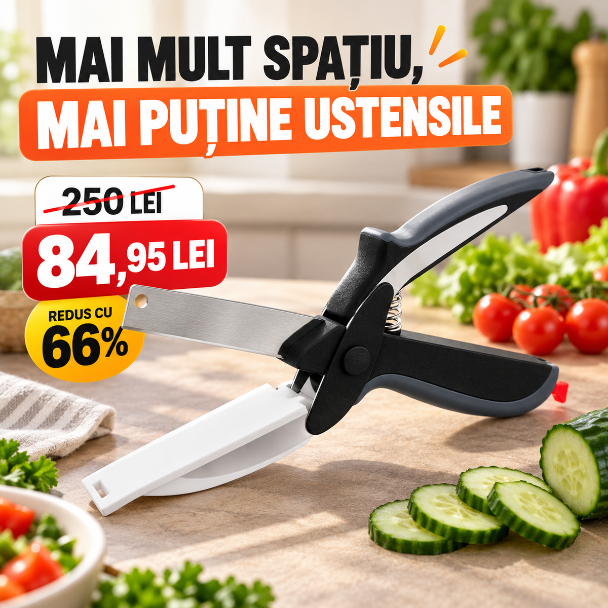 FOARFECĂ DE BUCĂTĂRIE 2 ÎN 1 CU TOCĂTOR INTEGRAT